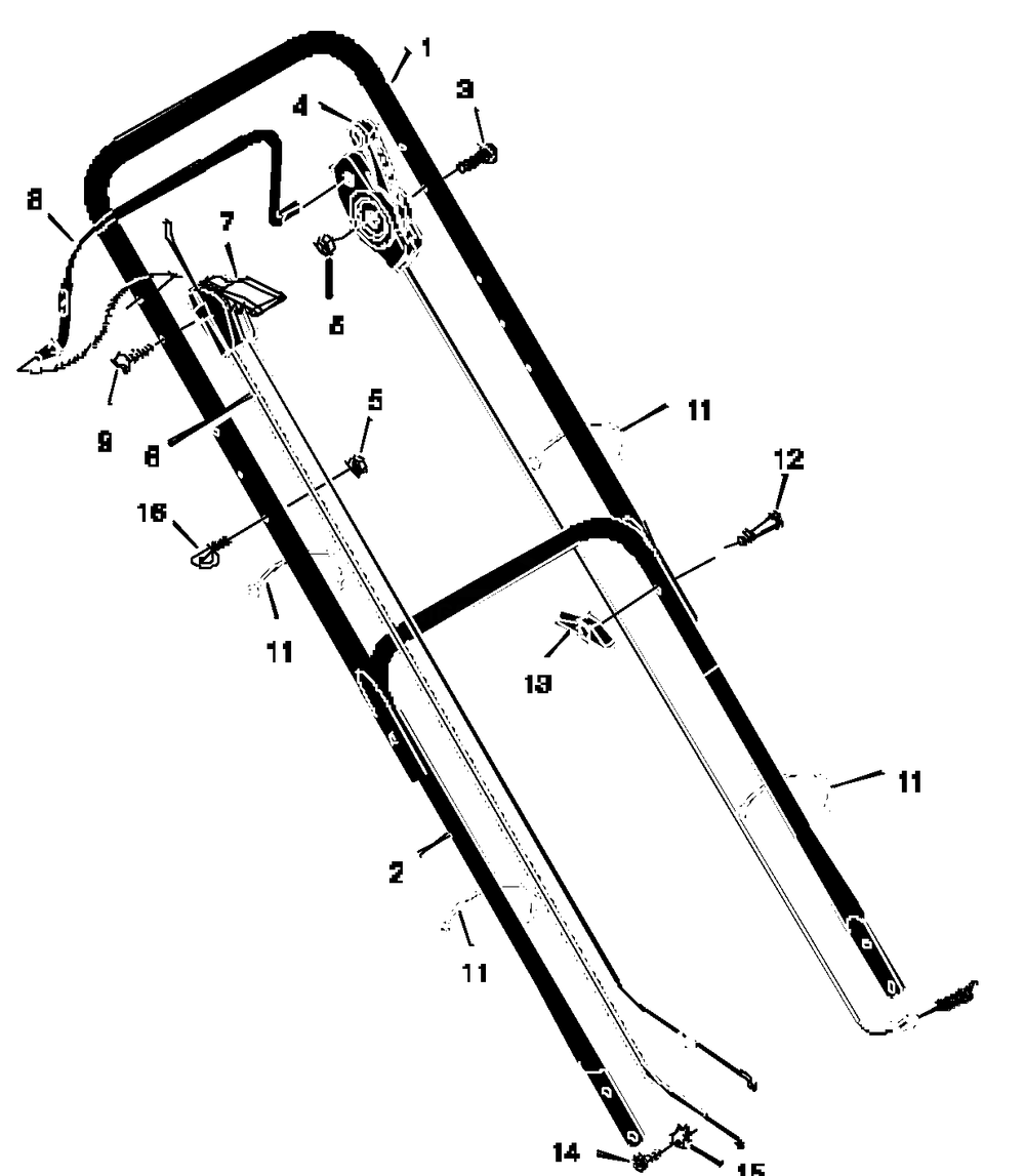 Handle Assembly Diagram and Parts List for 20605X6A 1997 Briggs and Stratton Lawn Mower